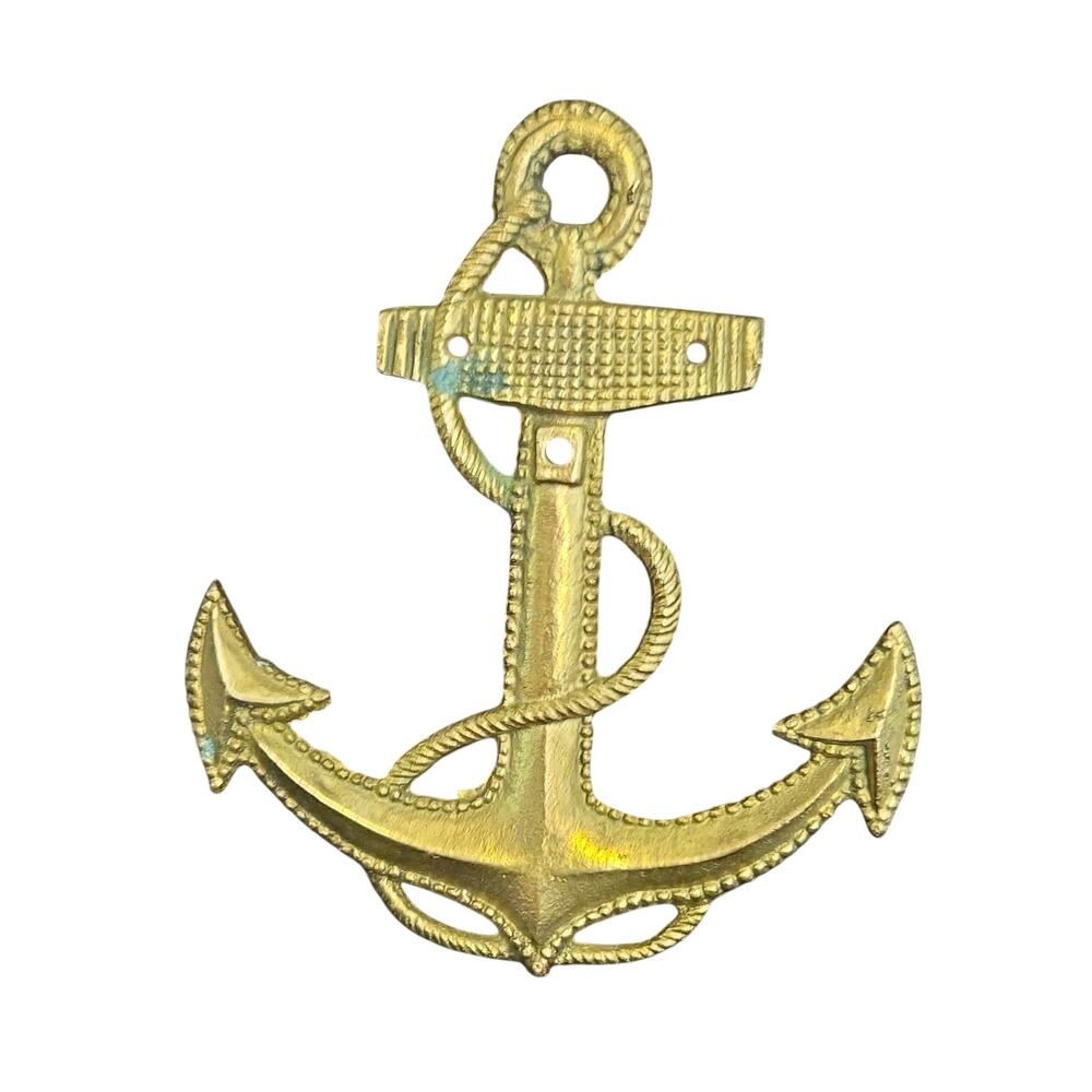 Brass Anchor Wall Decor Hardware Brass-Tone Metal 7.5×6 inches
